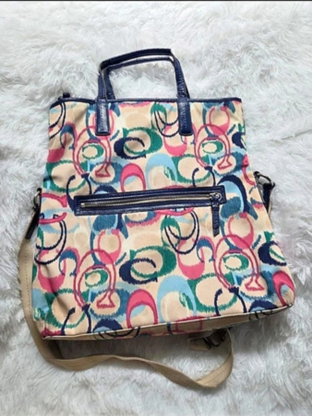 Coach Poppy Pop C Signature Graffiti Glam Tote Multicolor & Blue